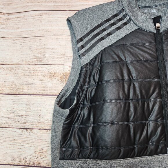 Adidas Golf Mens Puffer Vest Size M Black Gray 1/2 Zip Sleeveless Jacket Pockets - Picture 3 of 15